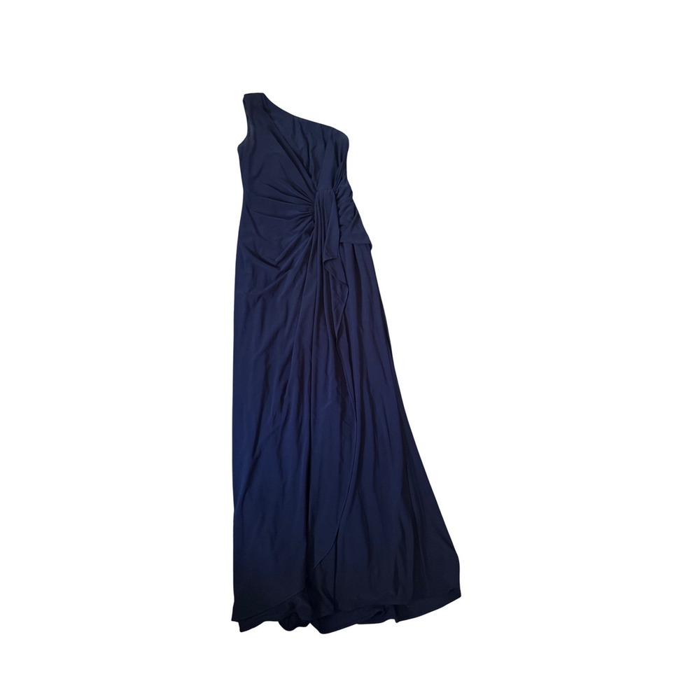 Adrianna Papell One Shoulder‎ Navy Ruched Maxi Gown Formal Women Size 0